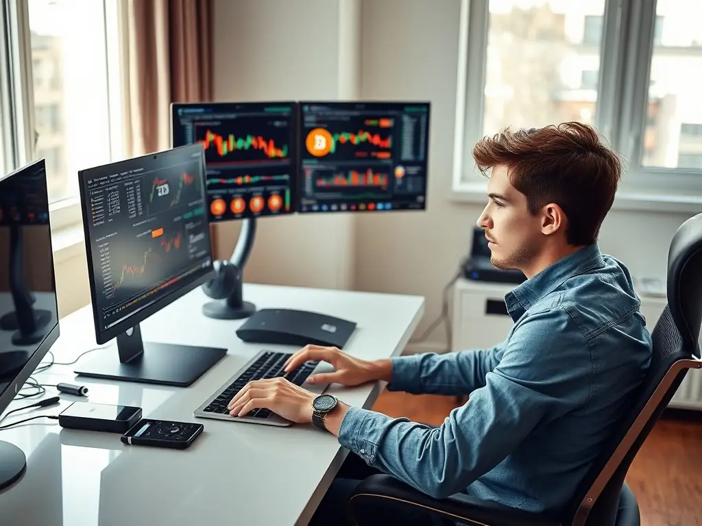 An image of a user interacting with the Crypto Forecast King dashboard on a tablet, highlighting the user-friendly interface and accessibility of the platform.